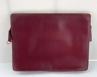 Must De Cartier Paris Women Burgundy Bordeaux Leather Clutch Bag