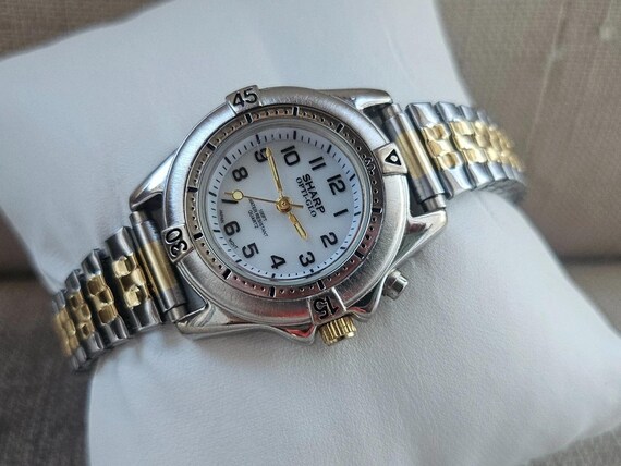 Vintage Sharp OPTI-GLO Ladies Wristwatch Silver Gold Stretched Metal Band Watch Sharp opti glo - Gem main image 3
