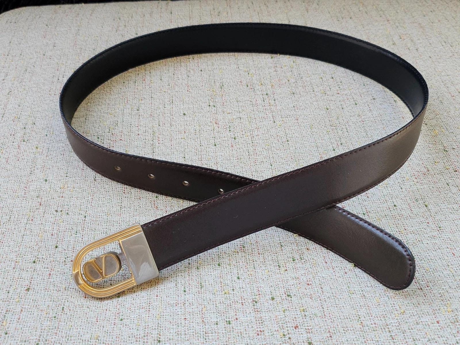 Vintage Valentino Belt Dark Brown Genuine Leather Unisex  display picture 1