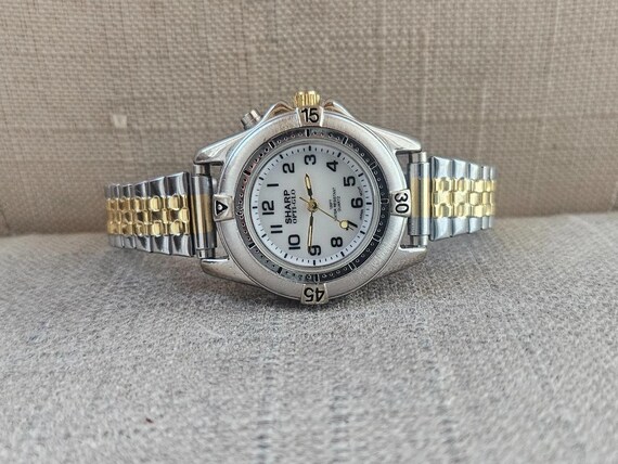 Vintage Sharp OPTI-GLO Ladies Wristwatch Silver Gold Stretched Metal Band Watch Sharp opti glo - Gem main image 2