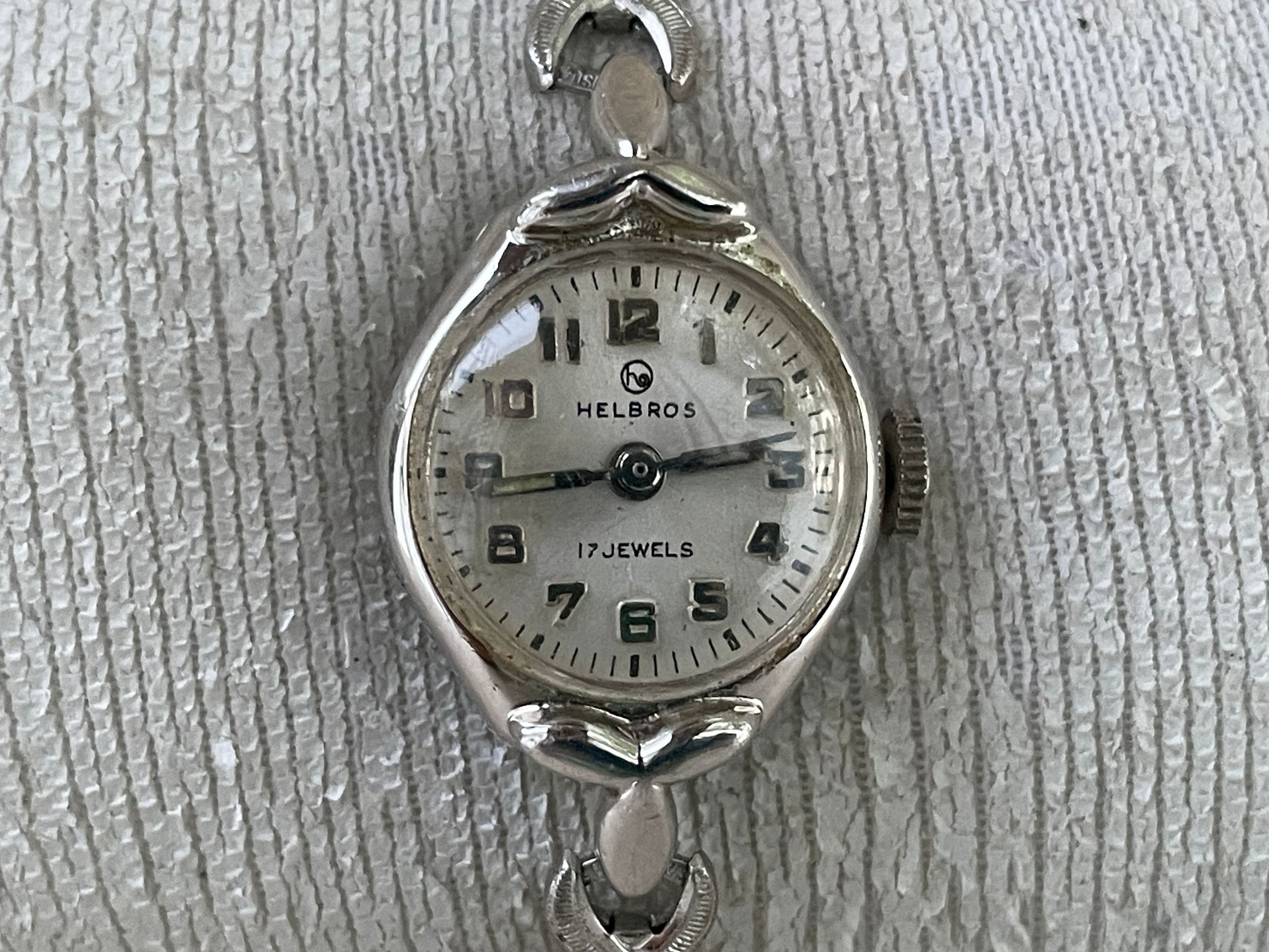 Vintage Rare Helbros Ladies Wristwatch Silver Tone Jewels Hand Winding