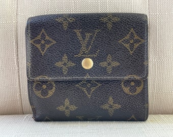 Auth Louis Vuitton Monogram Brown Leather Bifold Small Wallet