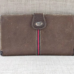 Cartera Gucci vintage para mujer, cartera plegable de piel marrón, tarjetero, fabricada en Italia