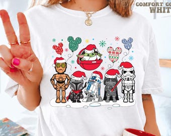Disney Star Wars Merry Sithmas Christmas T-Shirt, Mandalorian Darth Vader Stormtrooper Star Wars Christmas Shirts, Disney Star Wars