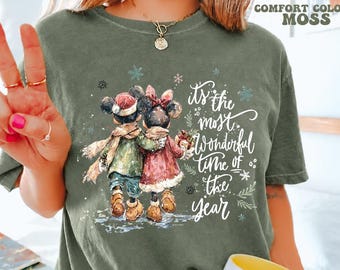 Comfort Colors® Retro Disney Christmas Shirt, Mickey Minnie Most Wonderful Time of the Year Tee, Disney World Holiday T-shirts