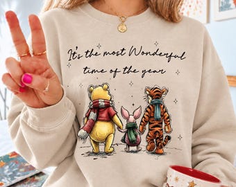 Christmas Winnie The Pooh T-Shirt, Cute Holiday Winter Pooh Sweatshirt, Cozy Winter Gift Shirt, Most Wonderful Time Of The Year T-Shirt