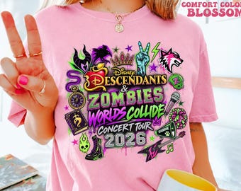 Descendants Zombies Camp Rock T-Shirt, Worlds Collide Tour 2026 Tee, Disney Concert Shirt, Descendants Zombies Tour Shirt