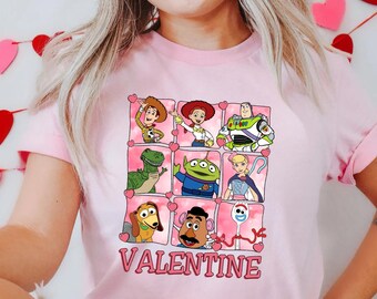 Koszulka Walentynkowa Toy Story, Różowa bluza Walentynkowa z postaciami Disneya, Koszulka Walentynkowa, Dopasowana koszulka Disney, Koszulka Happy Valentine