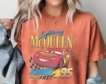 Comfort Colors® Vintage Lightning McQueen-skjorta, 95 Lightning McQueen-skjorta, Radiator Springs-tröja, Rusteze Cars-skjorta, WDW-familjesemester