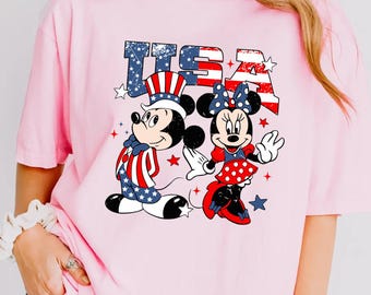Mickey and Minnie USA Shirt, Comfort Colors, Disney American 4th of July Shirt, Fourth of July Disney Tee,4th Of July Patriotic Shirt