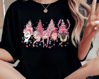 Disney Frozen roze kerst-T-shirt, Disneyland familievakantiecadeau, vrolijk kerstsweatshirt, kerstcadeau, comfort kleuren T-shirt