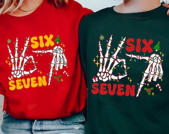 Skelett 6 7 jultröja, Six Seven meme jultröja, Six Seven jultröja, jultomten säger Six Seven skjorta, 6 7 meme viral