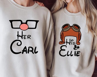 Her Carl His Ellie, Disney Valentine Couple Shirts, Carl And Ellie Shirts, Up Couple Shirts, Disney Couple Shirts, Disney Honeymoon Shirts