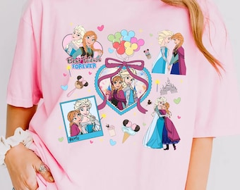 Disney Frozen Elsa Anna Schwester Shirt Coquette Bow Disney Prinzessin Beste Freunde für immer T-Shirt Passende Mädchen Reise Shirt Geburtstagsgeschenk für Sie