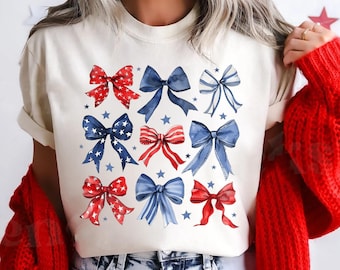 USA Bow Shirt Comfort Colors, Coquette America Bow Shirt for July 4th, Memorial Day Shirt, USA Shirt, Election Shirt, Patriotic Bow Shirt