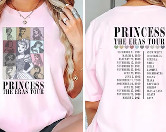 Prinsessor Eras Tour Komfortfärger T-shirt, Disney Princess Tour T-shirt, Disney Princess Figurer T-shirt, Disney Girl Trip T-shirt, Disneyland T-shirt