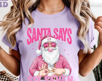 Rolig jultomten säger Six Seven-tröja, Six Seven meme-jultröja, Six Seven jul-T-shirt, 6 7 jultröja, 6 7 meme viral tröja