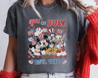 Chemise Mickey et ses amis 4 juillet, chemise famille Disney, chemise voyage Disney, chemise 4 juillet Disney, Mickey 4 juillet et amis