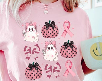 In October We Wear Pink Ghost Shirt, Halloween in October We Wear Pink, Breast Cancer Awareness Shirt, Pink Ribbon Shirt, Wear Pink Pumpkin