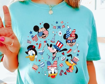 Chemise Mickey et ses amis 4 juillet, chemise famille Disney, chemise voyage Disney, chemise 4 juillet Disney, Mickey 4 juillet et amis