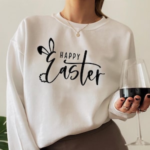 Happy Easter Shirt, Women&#39;s Easter Shirt, Rabbit Sweatshirt, Bunny Sweatshirt, Funny Easter Sweater, Easter Gift, Cute Easter Shirt