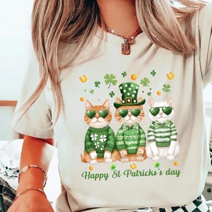 St Patricks Day Cute Cats Shirt, Funny Irish Cats Shirt, Patricks Day Shirt, Cat with Shamrocks Shirt, St Patty&#39;s Day, Gift For Cat Lover