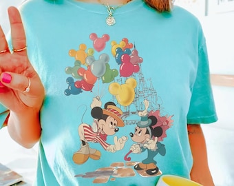 Comfort Colors® Vintage Mickey and Minnie Balloon Shirt, Retro Disney T-Shirt Mickey Balloons Tee, Disney Couple Shirt Disney