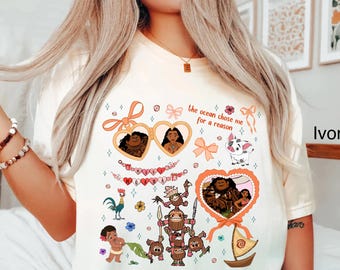 Camiseta retro de Disney Moana con lazos coquetos, camiseta de Maui Moana Hei Hei y Pua, viaje a Disneyland (WDW), camiseta de la película Moana 2 de Disney, camiseta de viaje a Disney
