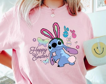 Frohe Ostern Stitch Ostern Shirt, Disney Stitch Tee, Osterhase Shirt, Ostern Frühling Shirt, lustiger Ostern Pullover, Stitch Bunny T-Shirt