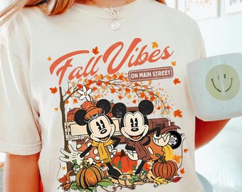Comfort Colors® Retro Mickey Minnie Fall Vibes on Main Street Shirt, Fall Pumpkin Disney Thanksgiving Shirt, Pumpkin Season Autumn Fall