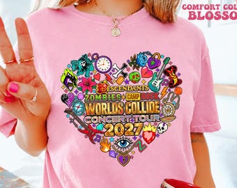 Descendants Zombies Camp Rock 2027 Shirt, Worlds Collide Tour 2027 Tee, Disney Concert Shirt, Descendants Zombies Tour Shirt