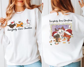 Everybody Loves Christmas Sweatshirt, Marie Toulouse Berlioz Christmas Tree Kitten Tee, Christmas Squad Shirt, Aristocats Christmas Tee