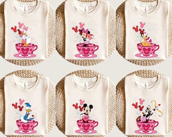 Disney Valentine’s Day Mickey Co Character Shirts, Mickey Minnie Donald Daisy Goofy Pluto Love Tee, Cute Heart Cup Tee, Romantic Gift