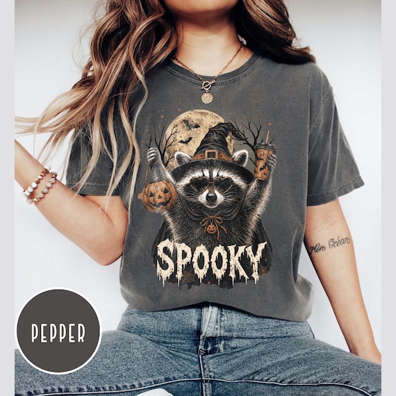 Comfort Colors® Spooky Raccoon T-Shirt, Halloween Raccoon Moon Shirt, Pumpkin Season Shirt
