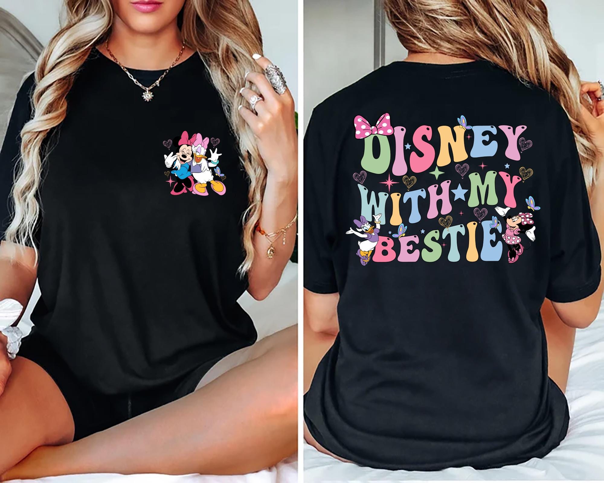 Comfort Colors® Minnie Daisy Disney With My Bestie Shirt, Vintage WDW Disneyland Castle Best Friends Gift, Disney Girls Trip Shirt