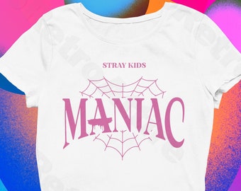 Stray Kids Crop Top, Maniac T-Shirts, 90s Vintage Shirt, Halloween Shirts, KPop Shirt, Y2K Fashion, Music Shirt, Gift For Her, Web Logo