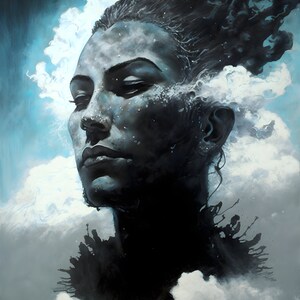 Mystic Ascension: Abstract Expressionist Portrait of an Enlightened Soul in the Clouds