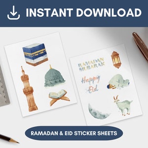 Ramadan and Eid Sticker Sheet for journaling | Ramadan Mubarak Greeting Card
