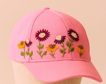 Embroidered Daisy Baseball Cap: Handmade Floral Dad Hat