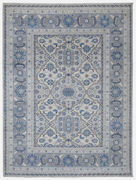 Hand-knotted blue ivory rug with Persian floral medallion and ornate border – adds elegance to living rooms, dining areas, foyers 8x10 Rug