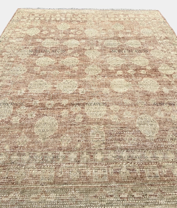 8x10 Hand knotted Oushak rug, rust terracotta beige floral design for Living room, Bedroom
