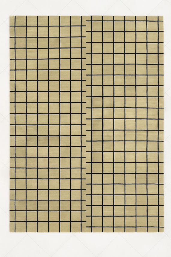 Hand Tufted Grid Wool Rug — Modern Checkered Geometric Wool Carpet, Colorful Living Room Area Rug
