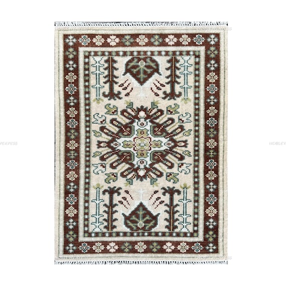 Oushak Hand Knotted Wool Rug 3x5: Ivory, Beige, Brown Tribal Carpet