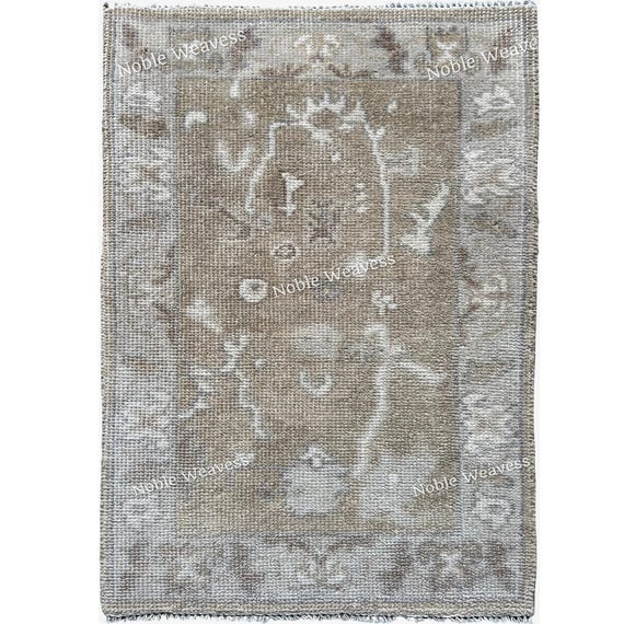 8x10 Hand Knotted Wool Oushak Rug — Neutral Beige Taupe Vintage Carpet Living Room Bedroom