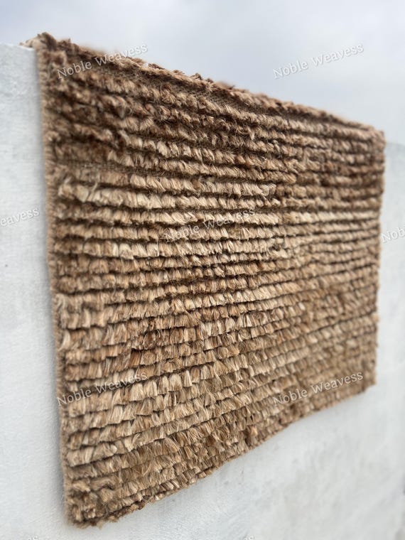 Hand Knotted Honey Brown Jute Rug: Rustic Chunky Weave, Eco-Friendly