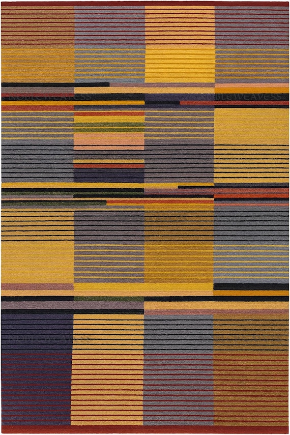 Hand Tufted Wool Rug: Modern Geometric Striped Design