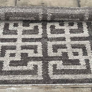 Handgeknoopt grijs ivoor vloerkleed 5 x 8 8 x 10 9 x 12 – modern geometrisch wollen vloerkleed voor woonkamer of slaapkamer, duurzaam laagpolig handgemaakt tapijt