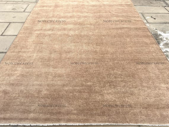 8x10 Hand knotted Oushak rug, light brown beige, solid Carpet for Living room, Bedroom