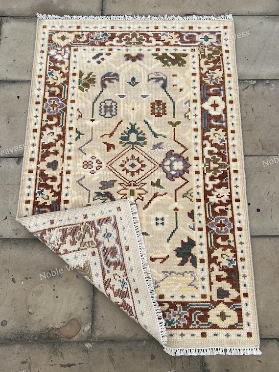 Hand Knotted Wool Tribal Rug 5x8: Cream, Rust, Blue, Green