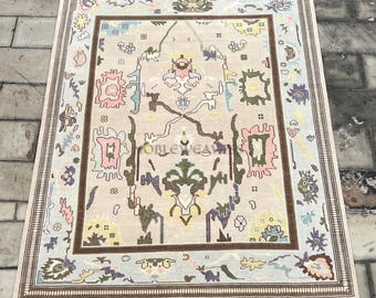 Hand Knotted Wool Traditional Floral Area Rug 8x10 Cream Multicolor Living Room Carpet